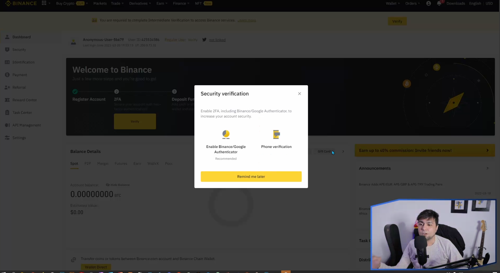 Cómo crear una cuenta en BINANCE en 2022 4 Binance Para mejorar la seguridad, podemos optar por autenticarnos con Google Authenticator o recibir SMS.